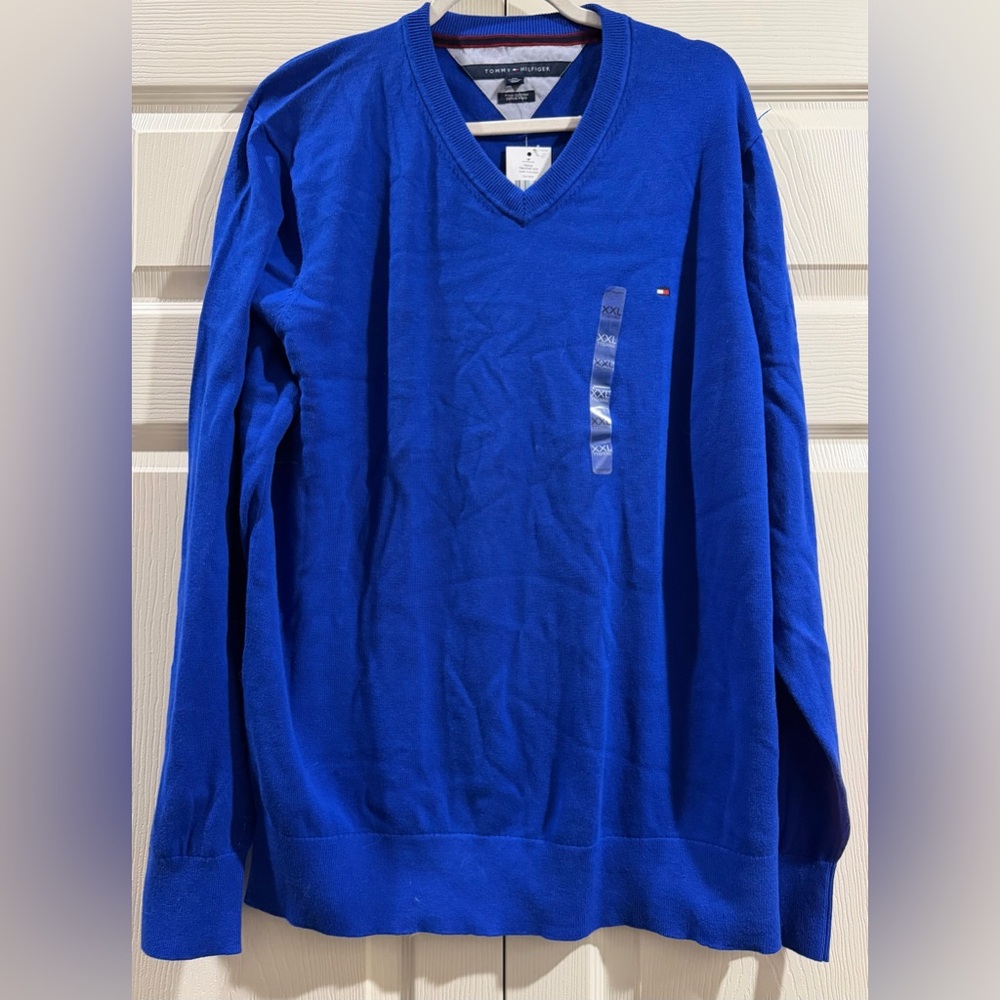TOMMY HILFIGER NWT Mens V-Neck Blue Sweater Size 2XL
